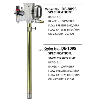 DE-8095A Pump Only pneumatic oil pump designed for 208-liter (55-gallon) drums Material: Aluminum alloy